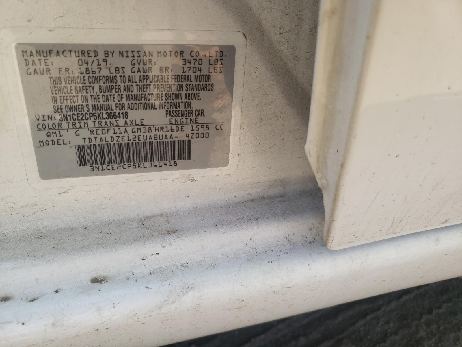 Photo 10 from auction – 2019 NISSAN VERSA NOTE with VIN 3N1CE2CP5KL366418