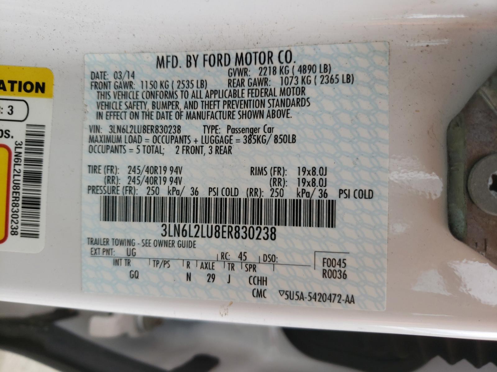 Photo 10 from auction – 2014 LINCOLN MKZ HYBRID with VIN 3LN6L2LU8ER830238