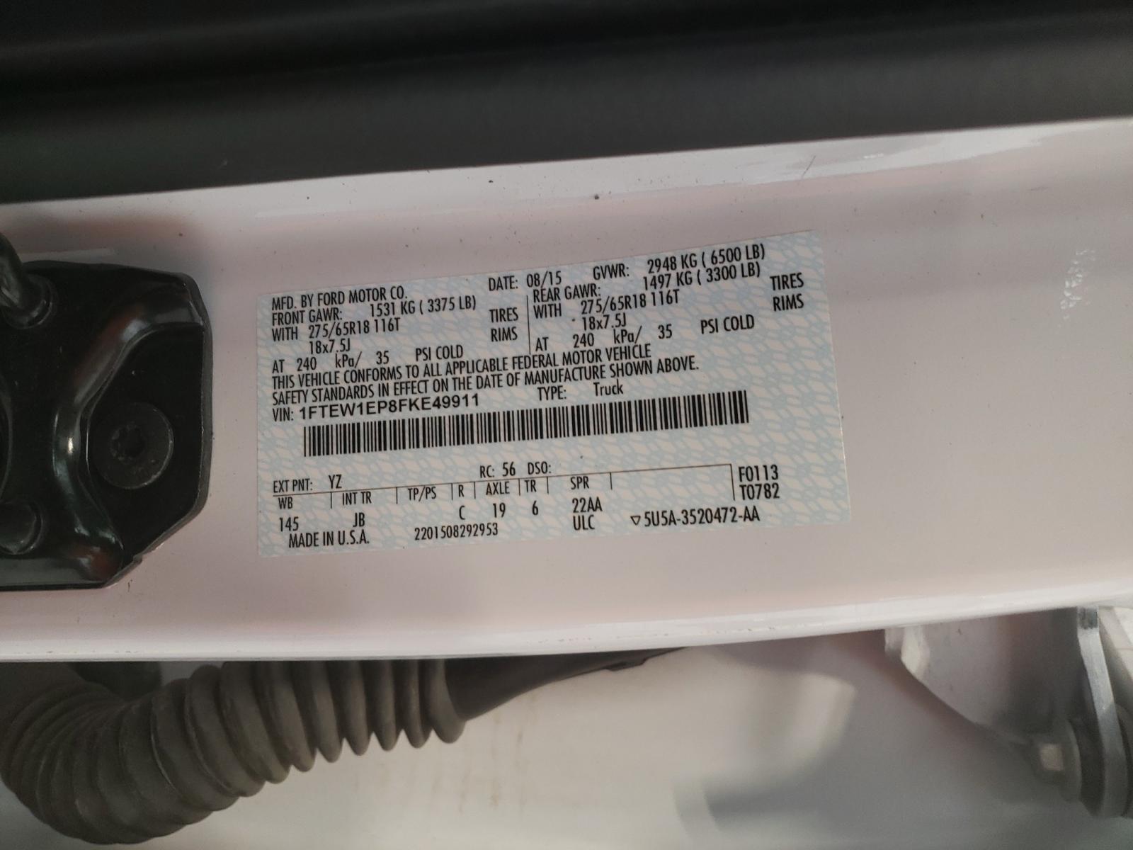Photo 10 from auction – 2015 FORD F150 SUPER with VIN 1FTEW1EP8FKE49911