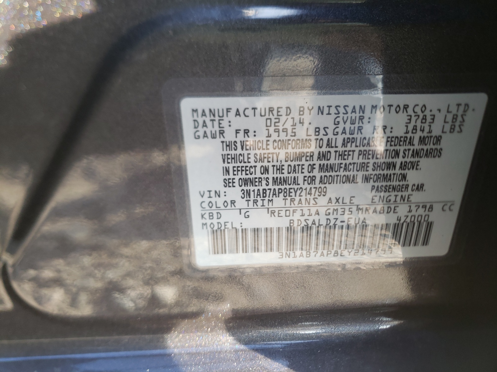 Photo 10 from auction – 2014 NISSAN SENTRA S with VIN 3N1AB7AP8EY214799