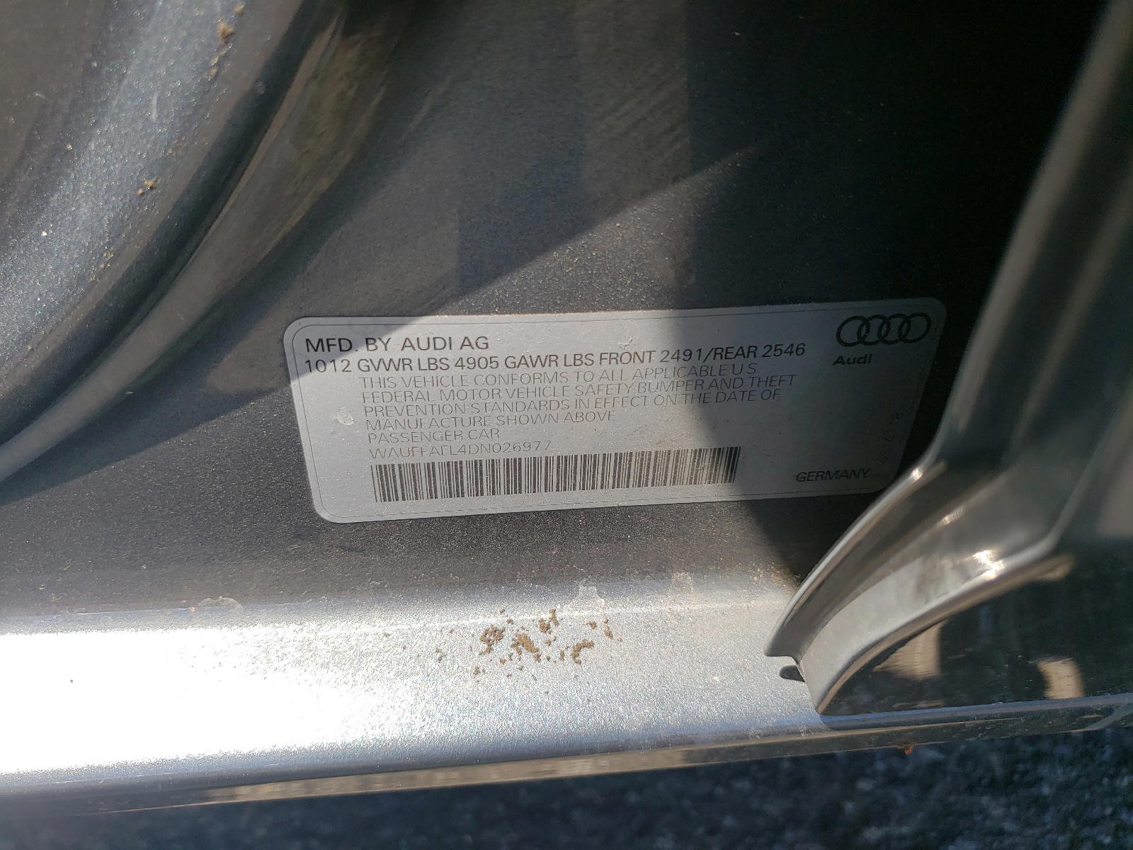 Photo 10 from auction – 2013 AUDI A4 PREMIUM with VIN WAUFFAFL4DN026977