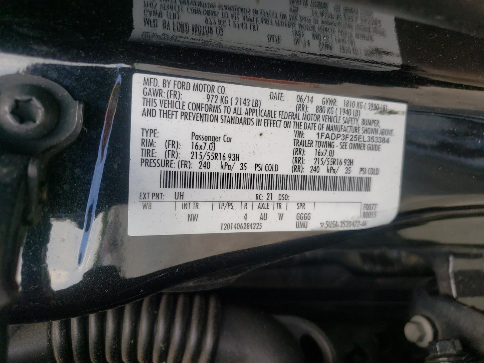 Photo 10 from auction – 2014 FORD FOCUS SE with VIN 1FADP3F25EL353384