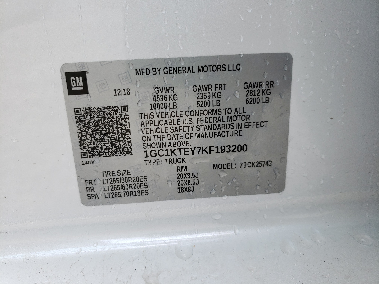 Photo 10 from auction – 2019 CHEVROLET SILVERADO with VIN 1GC1KTEY7KF193200