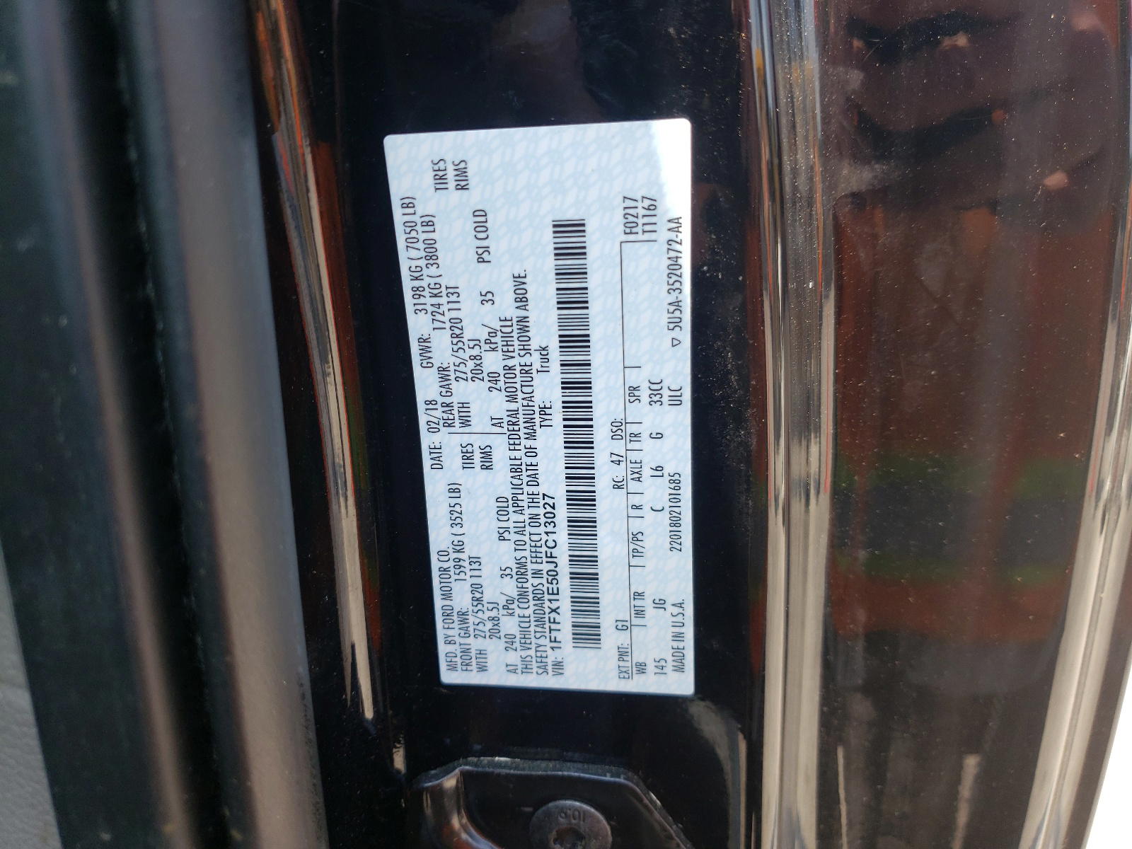 Photo 10 from auction – 2018 FORD F150 SUPER with VIN 1FTFX1E50JFC13027