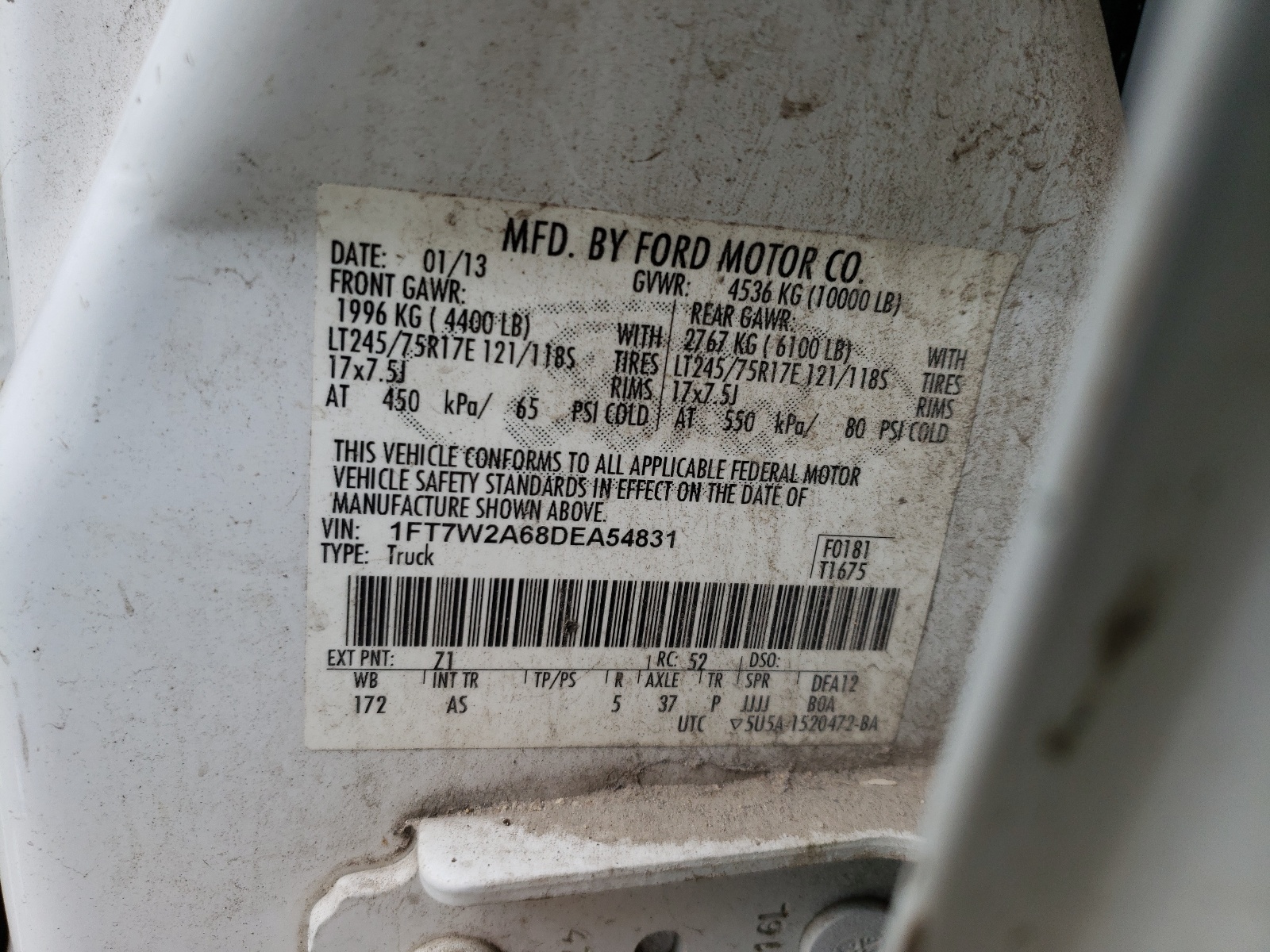 Photo 10 from auction – 2013 FORD F250 SUPER with VIN 1FT7W2A68DEA54831