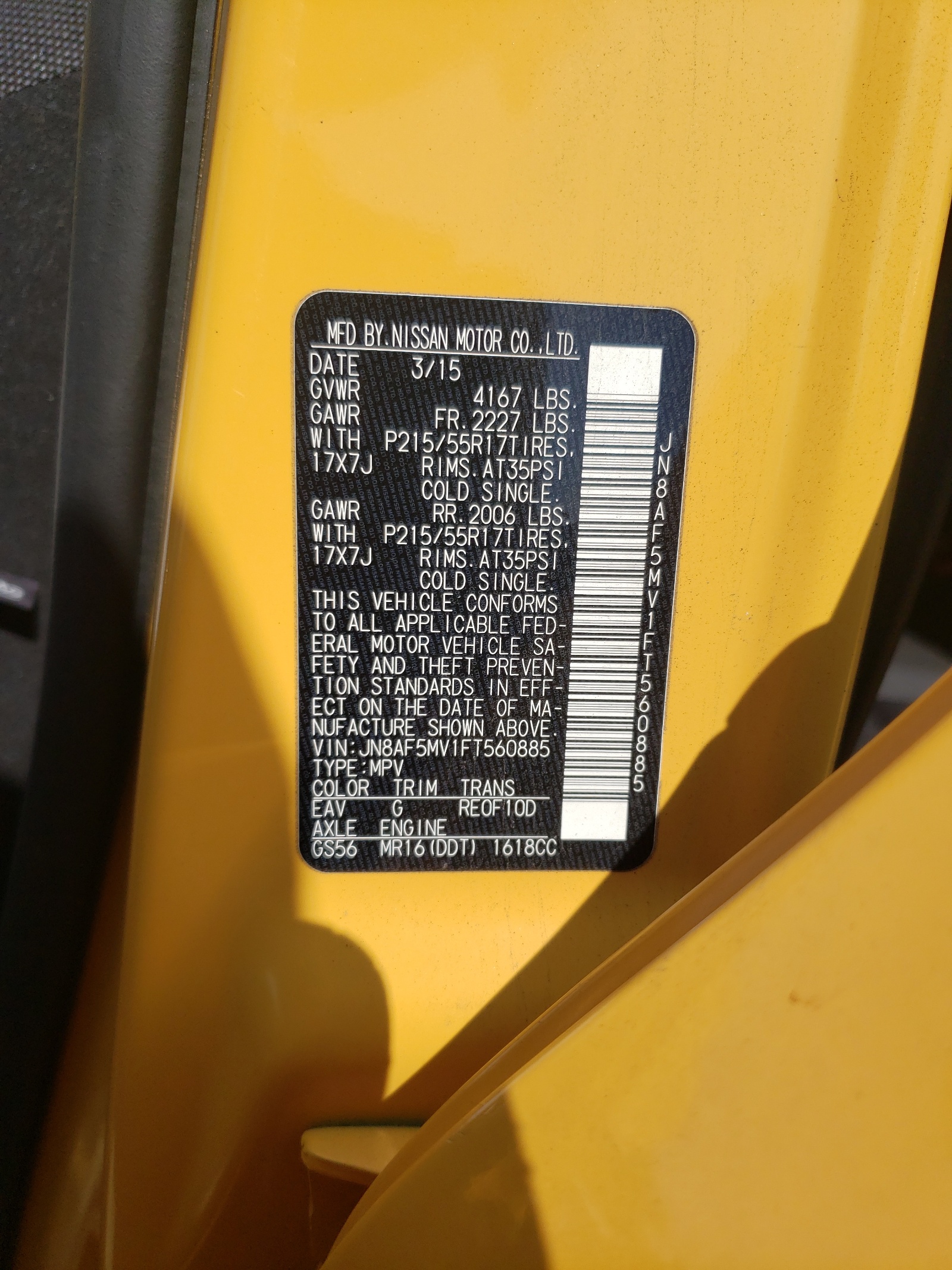 Photo 10 from auction – 2015 NISSAN JUKE S with VIN JN8AF5MV1FT560885