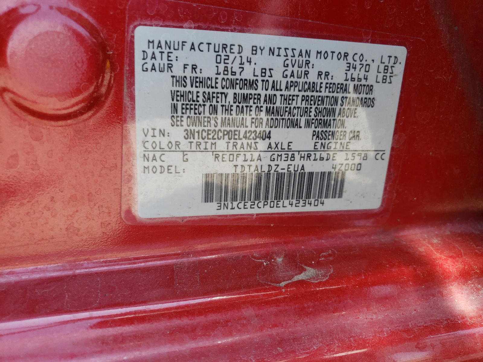 Photo 10 from auction – 2014 NISSAN VERSA NOTE with VIN 3N1CE2CP0EL423404