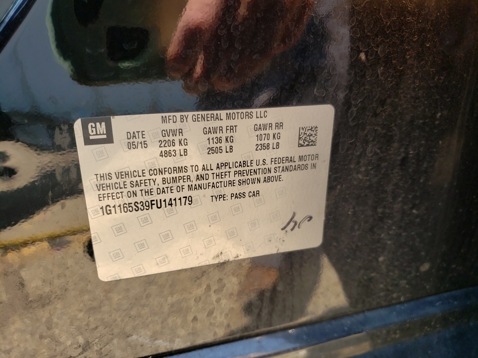 Photo 10 from auction – 2015 CHEVROLET IMPALA LTZ with VIN 1G1165S39FU141179
