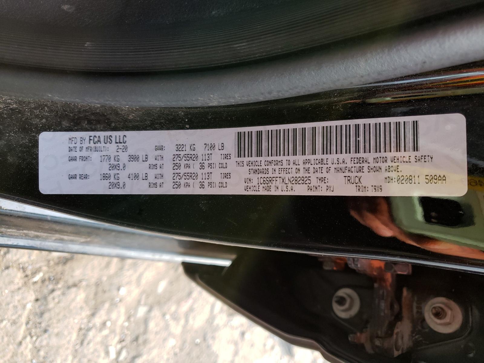 Photo 10 from auction – 2020 RAM 1500 BIG H with VIN 1C6SRFFTXLN282925