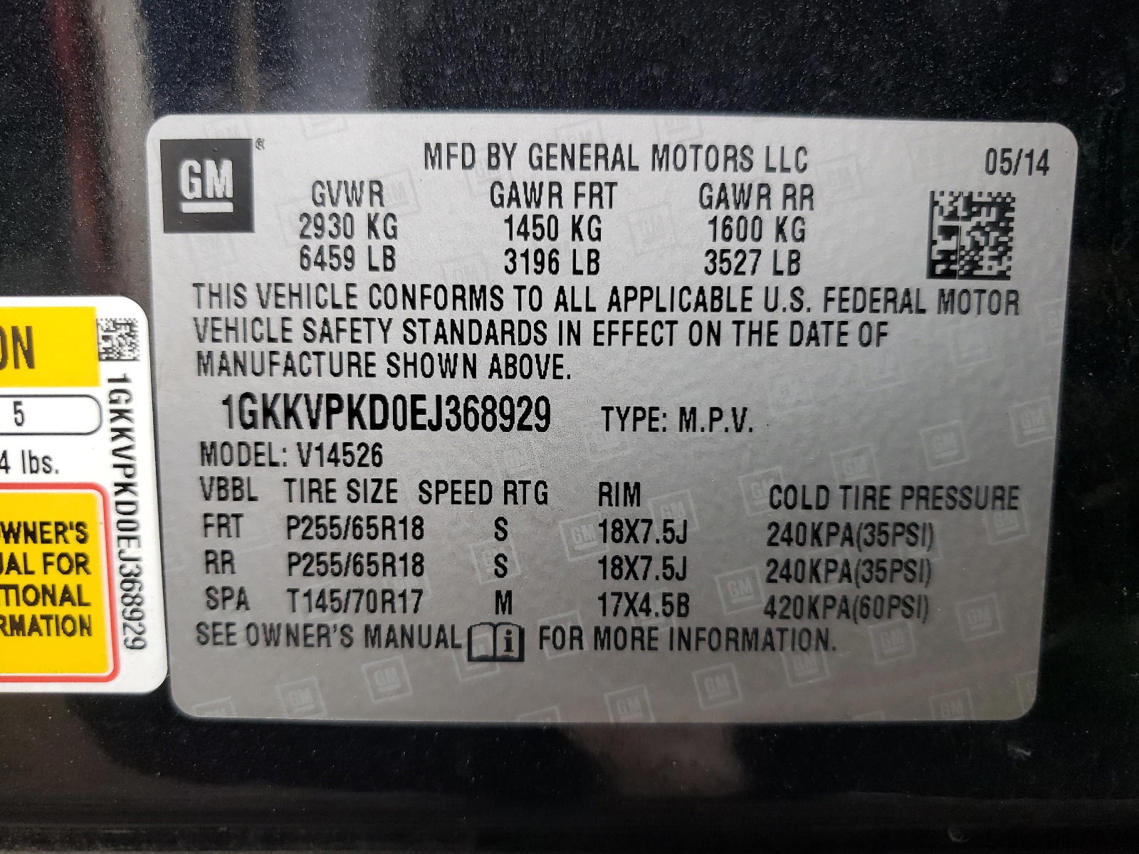 Photo 10 from auction – 2014 GMC ACADIA SLE with VIN 1GKKVPKD0EJ368929