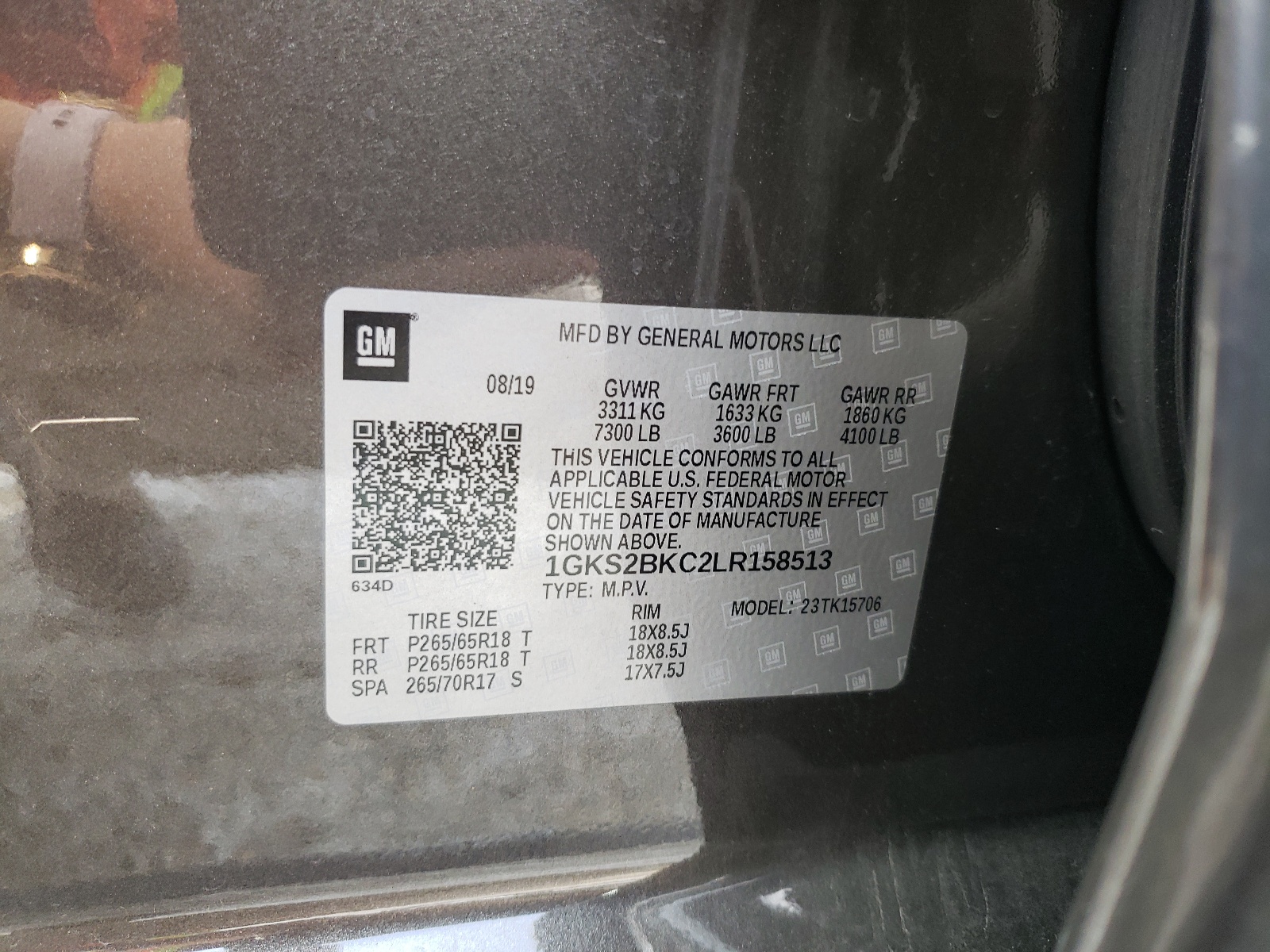 Photo 10 from auction – 2020 GMC YUKON SLT with VIN 1GKS2BKC2LR158513