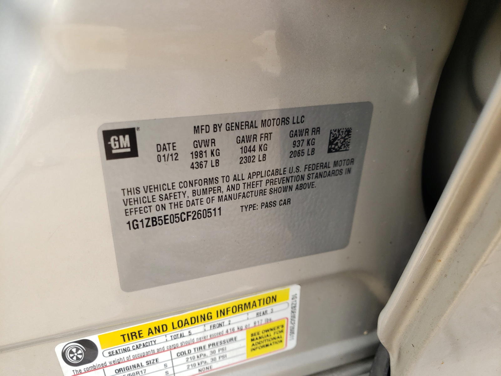 Photo 10 from auction – 2012 CHEVROLET MALIBU LS with VIN 1G1ZB5E05CF260511