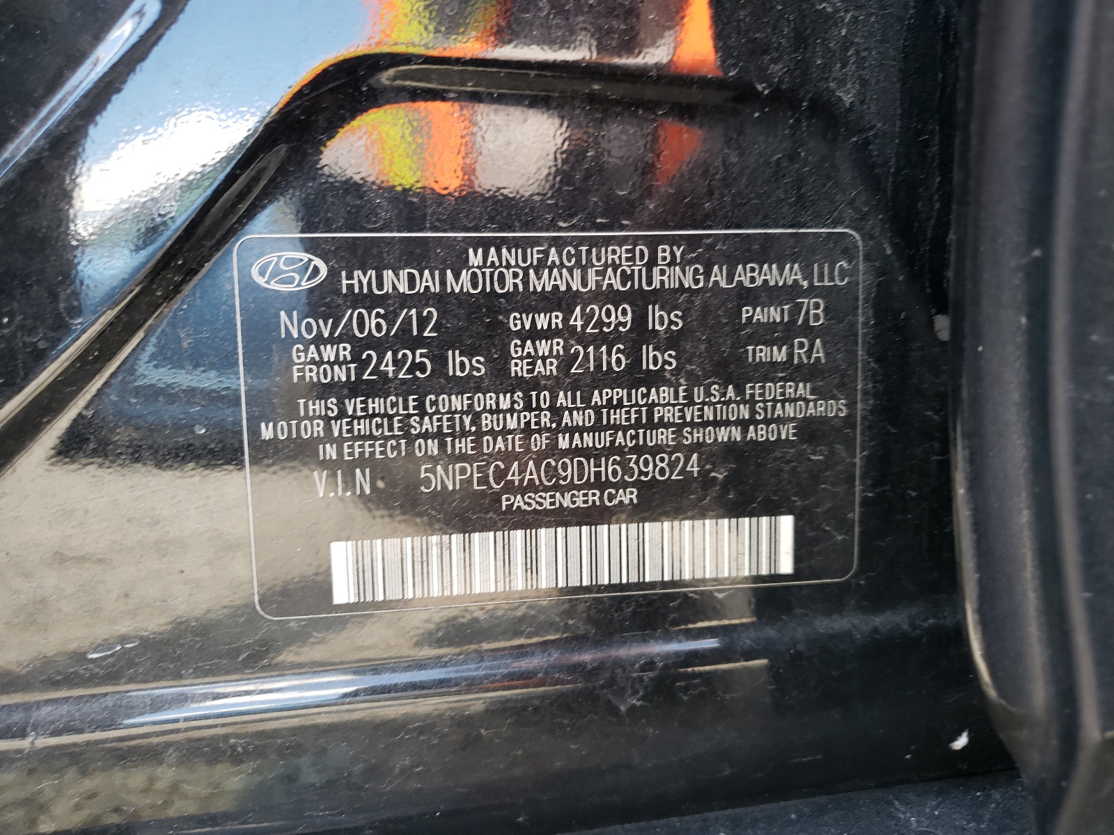 Zdjęcie 10 z aukcji – 2012 HYUNDAI SONATA SE z VIN 5NPEC4AC9DH639824