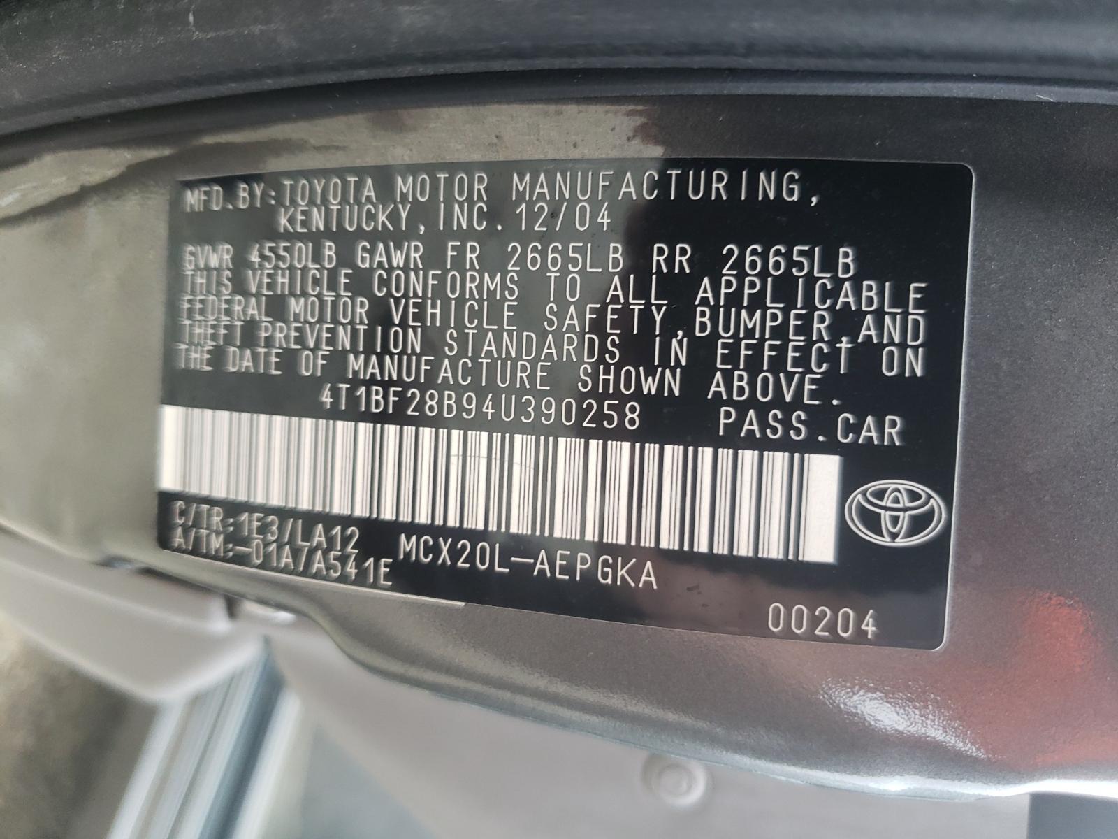 Photo 10 from auction – 2004 TOYOTA AVALON XL with VIN 4T1BF28B94U390258
