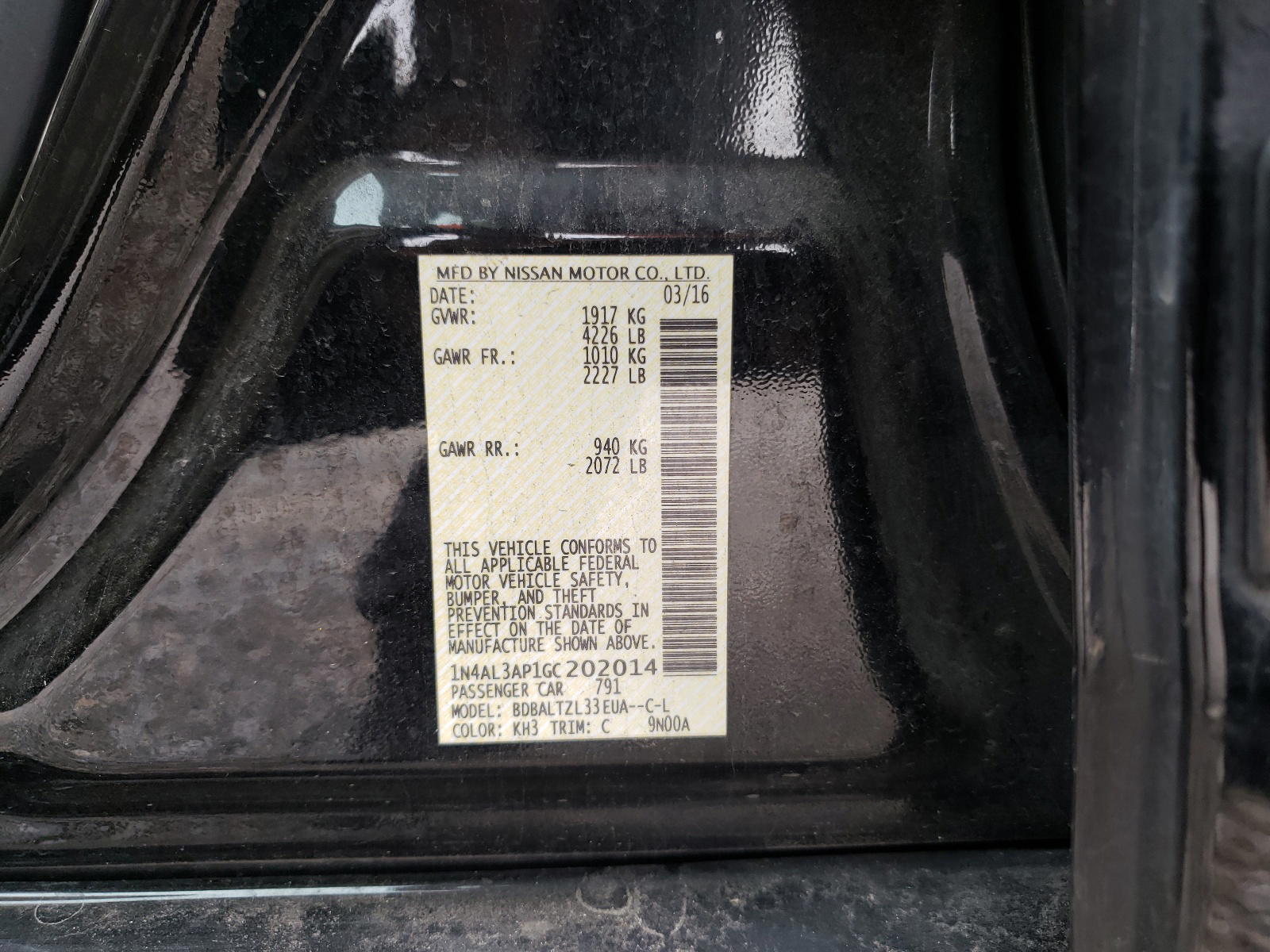 Photo 10 from auction – 2016 NISSAN ALTIMA 2.5 with VIN 1N4AL3AP1GC202014