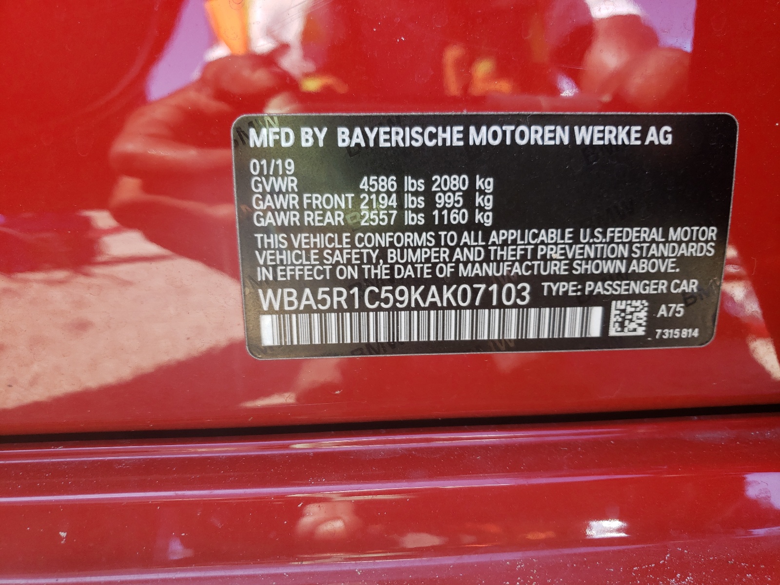 Photo 10 from auction – 2019 BMW 330I with VIN WBA5R1C59KAK07103