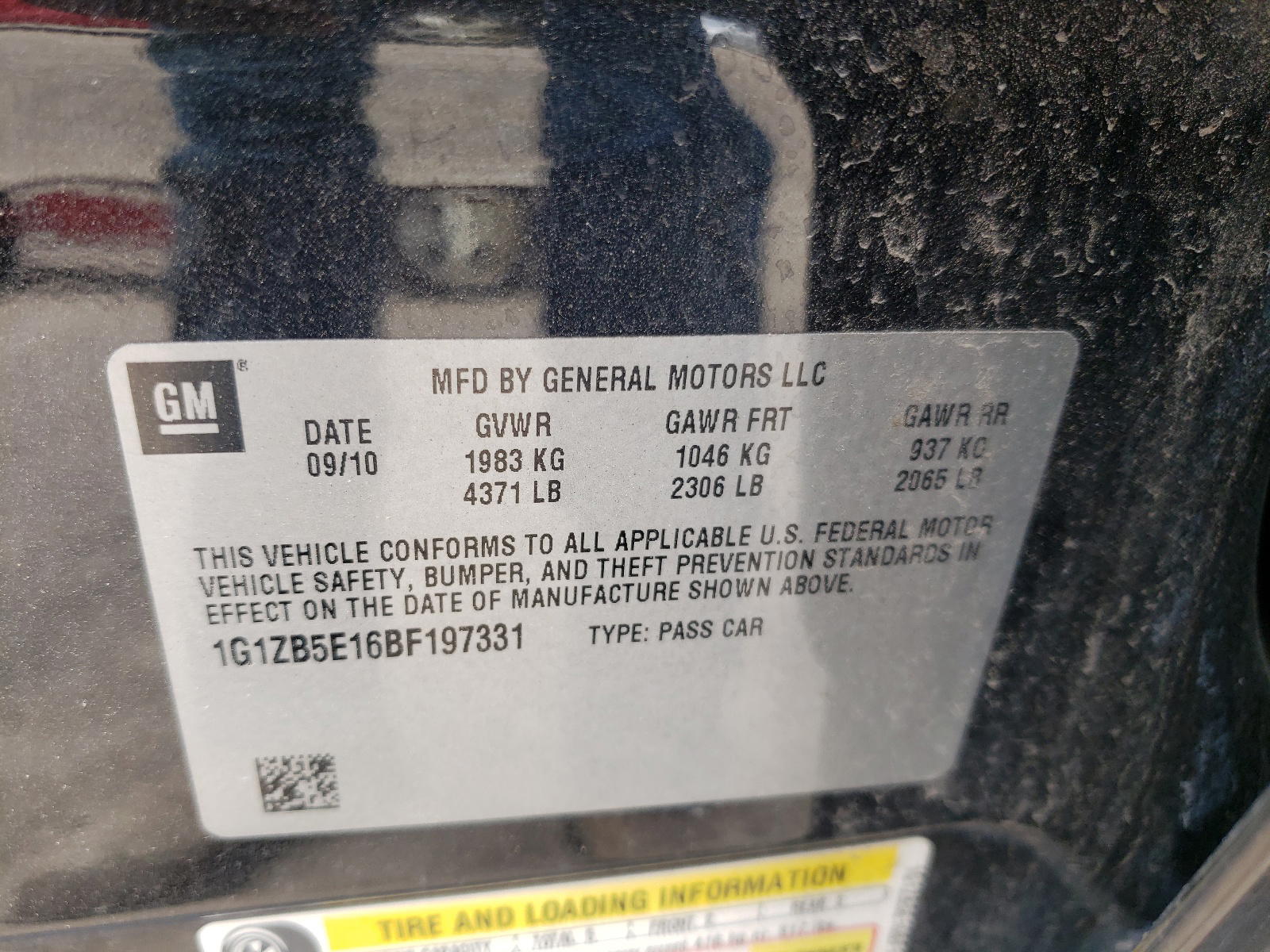 Photo 10 from auction – 2011 CHEVROLET MALIBU LS with VIN 1G1ZB5E16BF197331