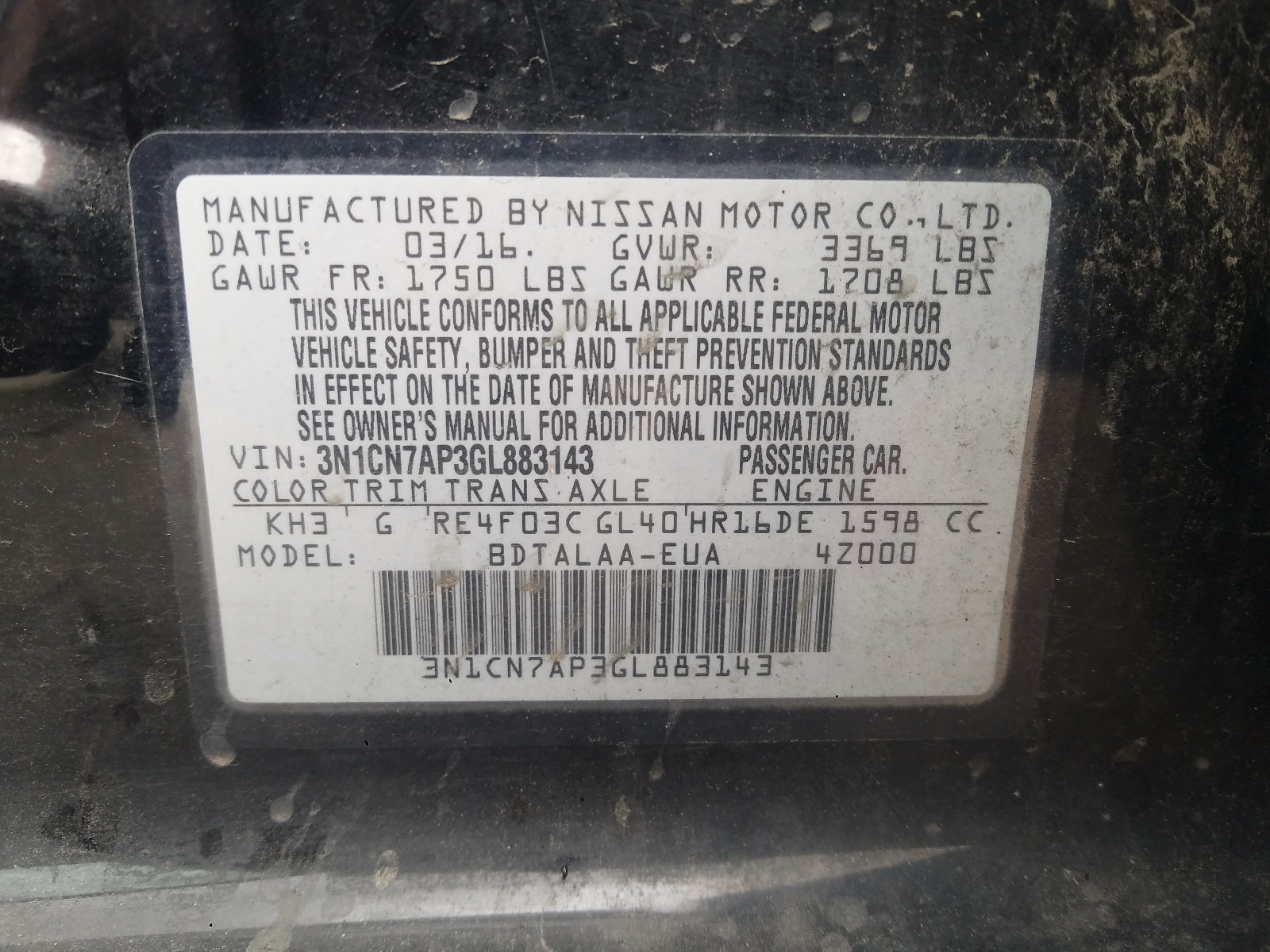Zdjęcie 10 z aukcji – 2016 NISSAN VERSA S z VIN 3N1CN7AP3GL883143