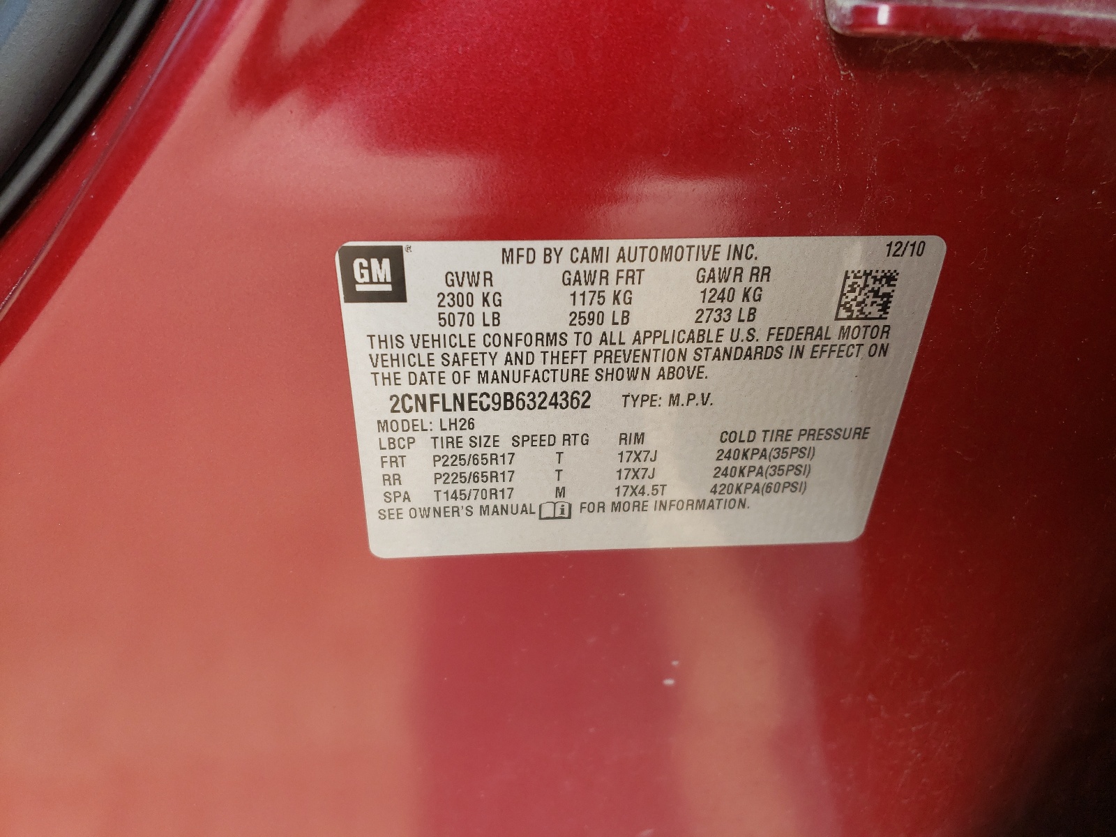صورة رقم 10 من المزاد - 2011 CHEVROLET EQUINOX LT مع VIN 2CNFLNEC9B6324362
