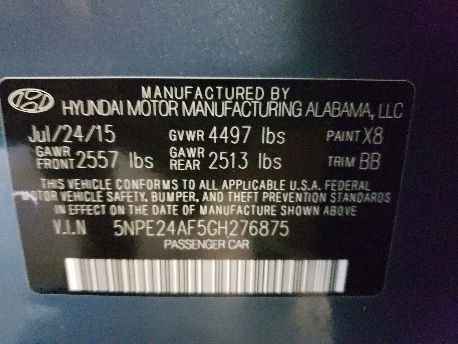 Photo 10 from auction – 2016 HYUNDAI SONATA SE with VIN 5NPE24AF5GH276875