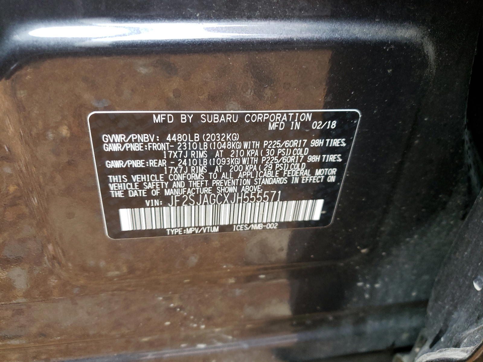 Photo 10 from auction – 2018 SUBARU FORESTER 2 with VIN JF2SJAGCXJH555571