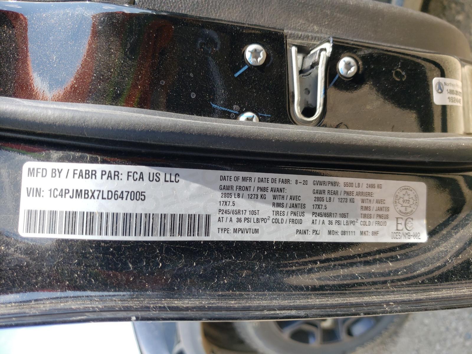 Photo 10 from auction – 2020 JEEP CHEROKEE T with VIN 1C4PJMBX7LD647005