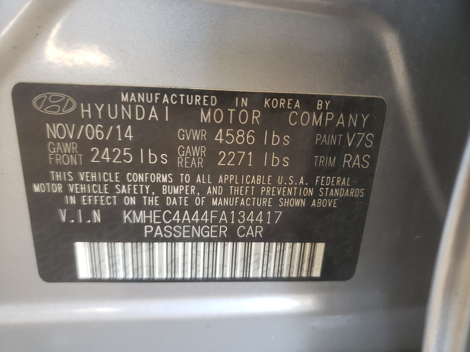 Photo 10 from auction – 2015 HYUNDAI SONATA HYB with VIN KMHEC4A44FA134417