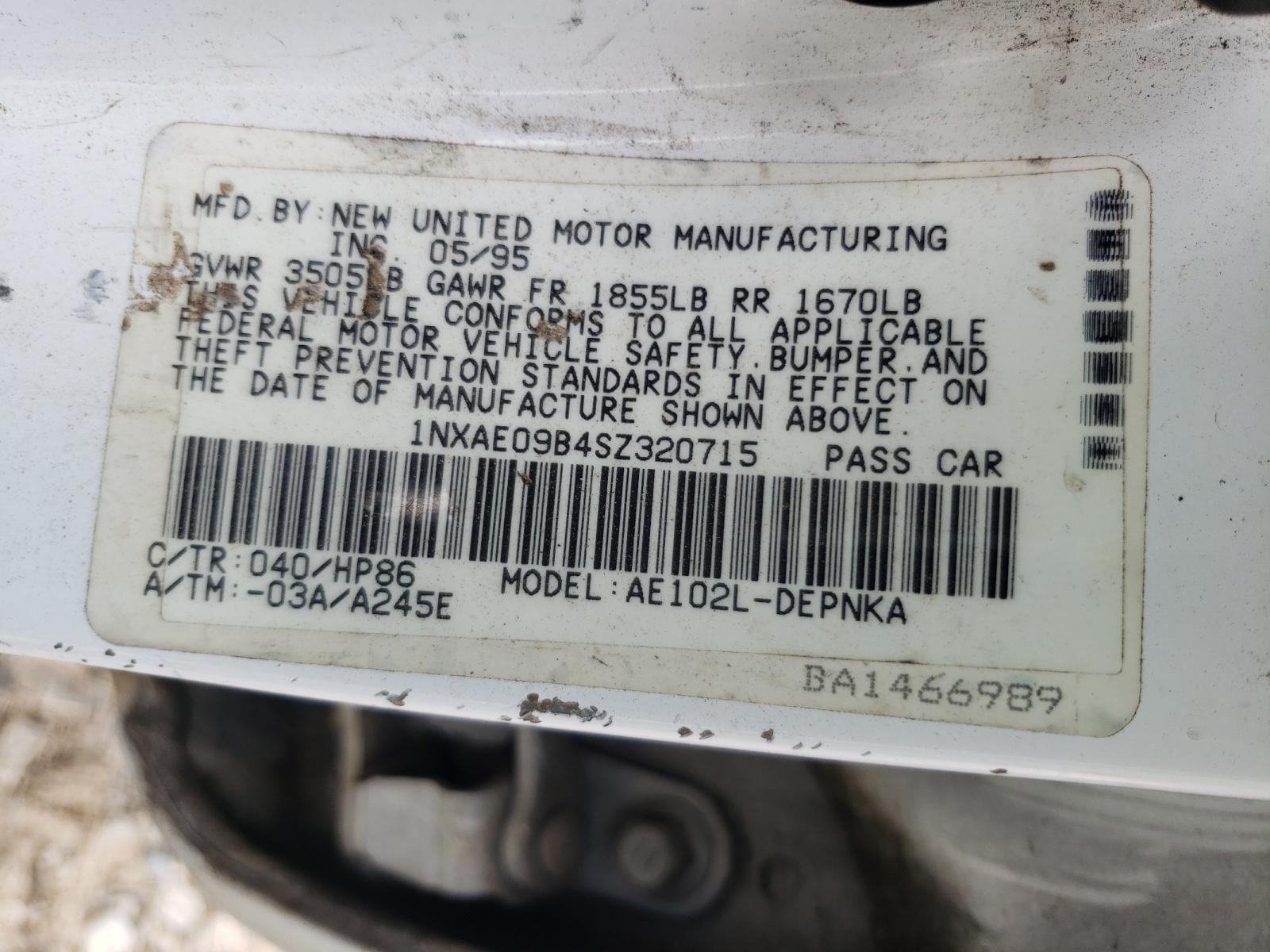 Photo 10 from auction – 1995 TOYOTA COROLLA LE with VIN 1NXAE09B4SZ320715
