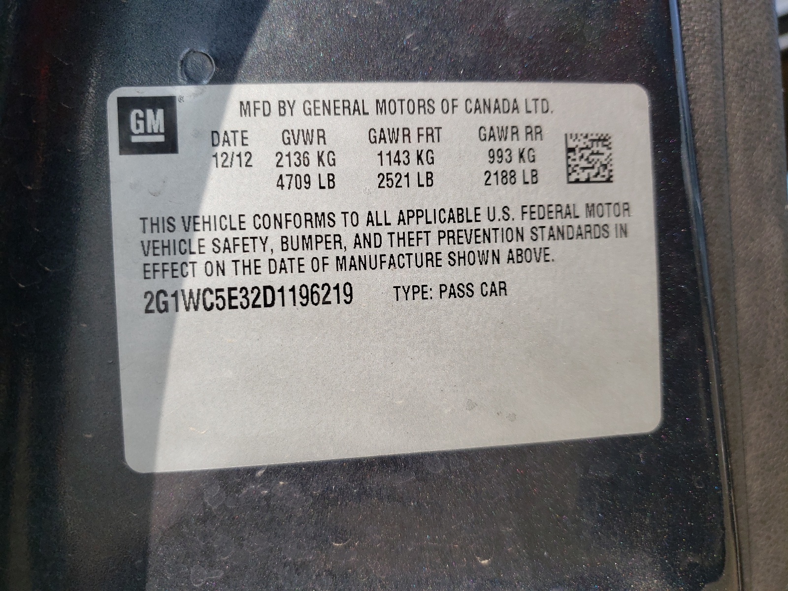 Photo 10 from auction – 2013 CHEVROLET IMPALA LTZ with VIN 2G1WC5E32D1196219