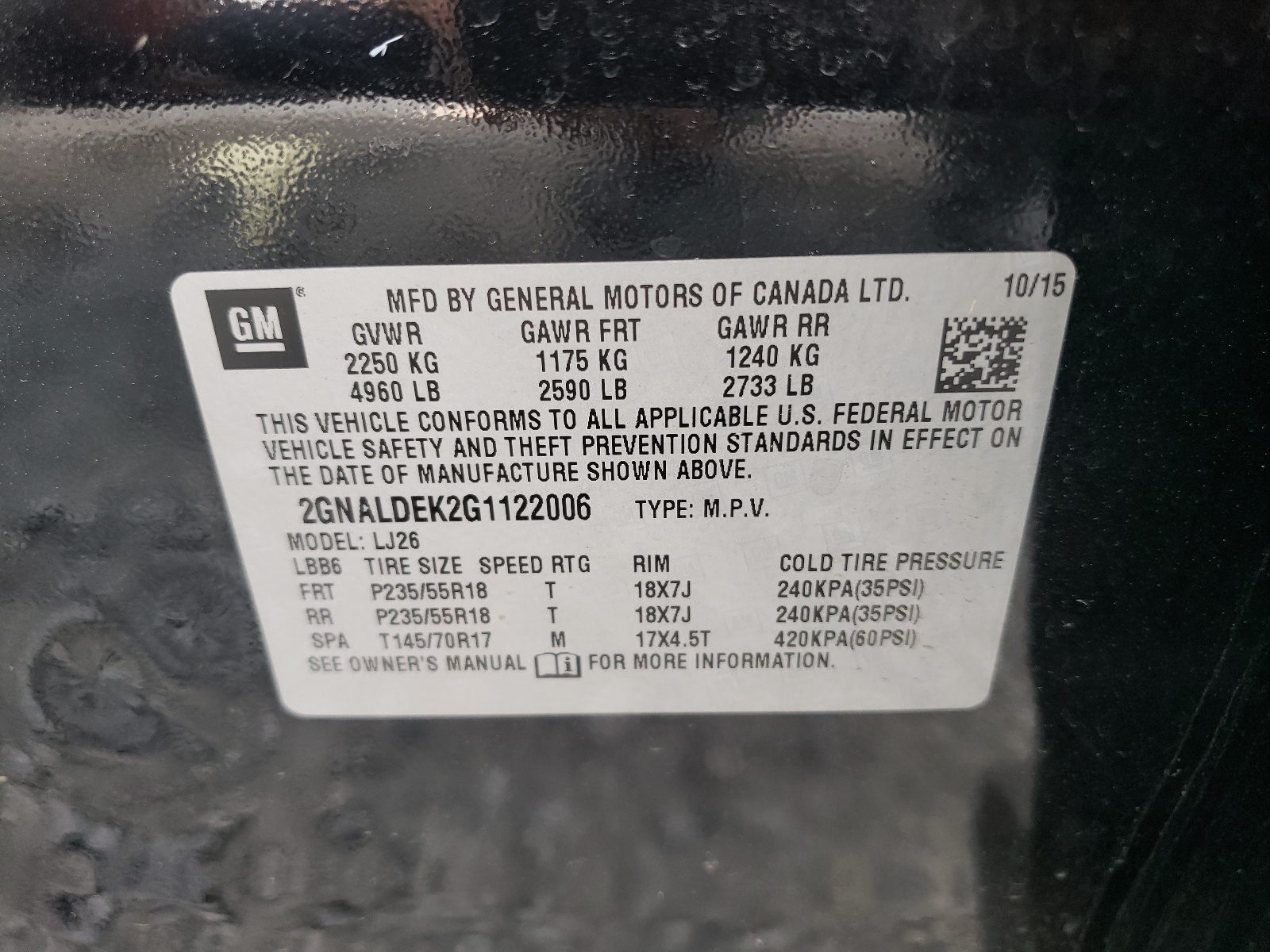 Photo 10 from auction – 2016 CHEVROLET EQUINOX LT with VIN 2GNALDEK2G1122006