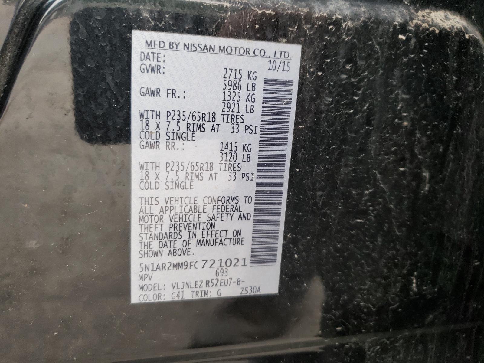 Photo 10 from auction – 2015 NISSAN PATHFINDER with VIN 5N1AR2MM9FC721021
