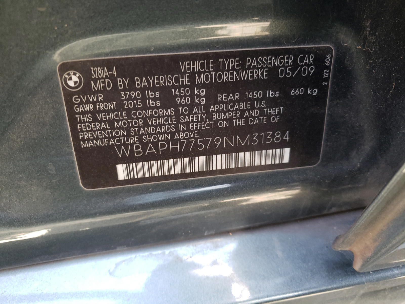 Photo 10 from auction – 2009 BMW 328 I with VIN WBAPH77579NM31384