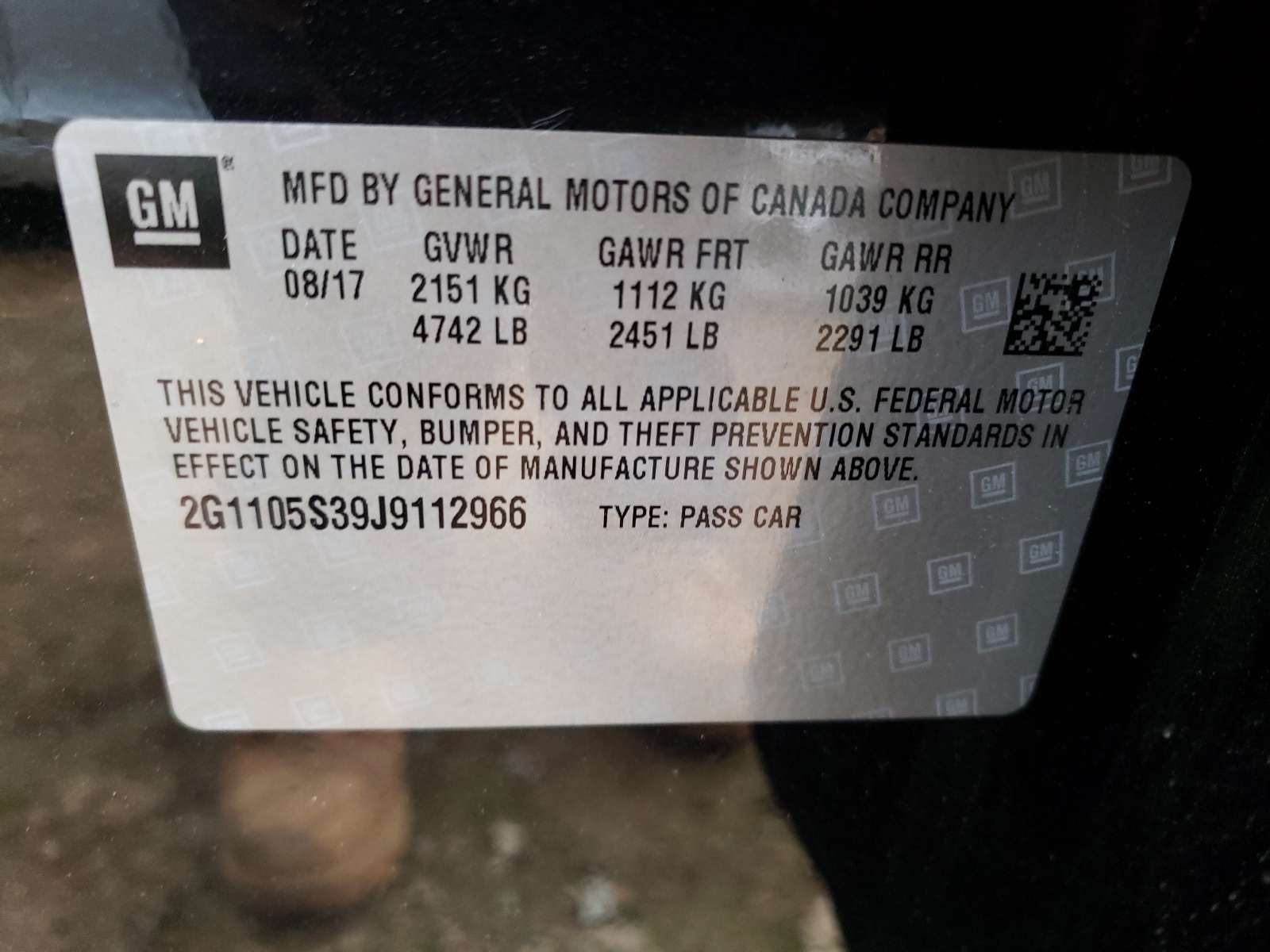 Photo 10 from auction – 2018 CHEVROLET IMPALA LT with VIN 2G1105S39J9112966