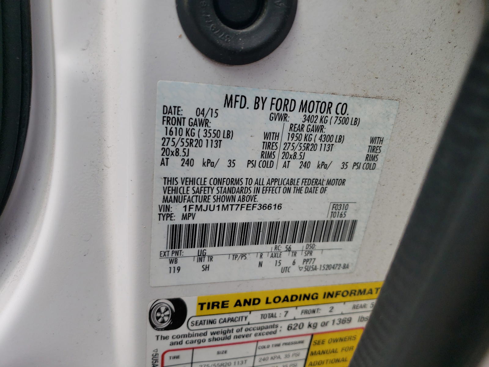 Photo 10 from auction – 2015 FORD EXPEDITION with VIN 1FMJU1MT7FEF36616