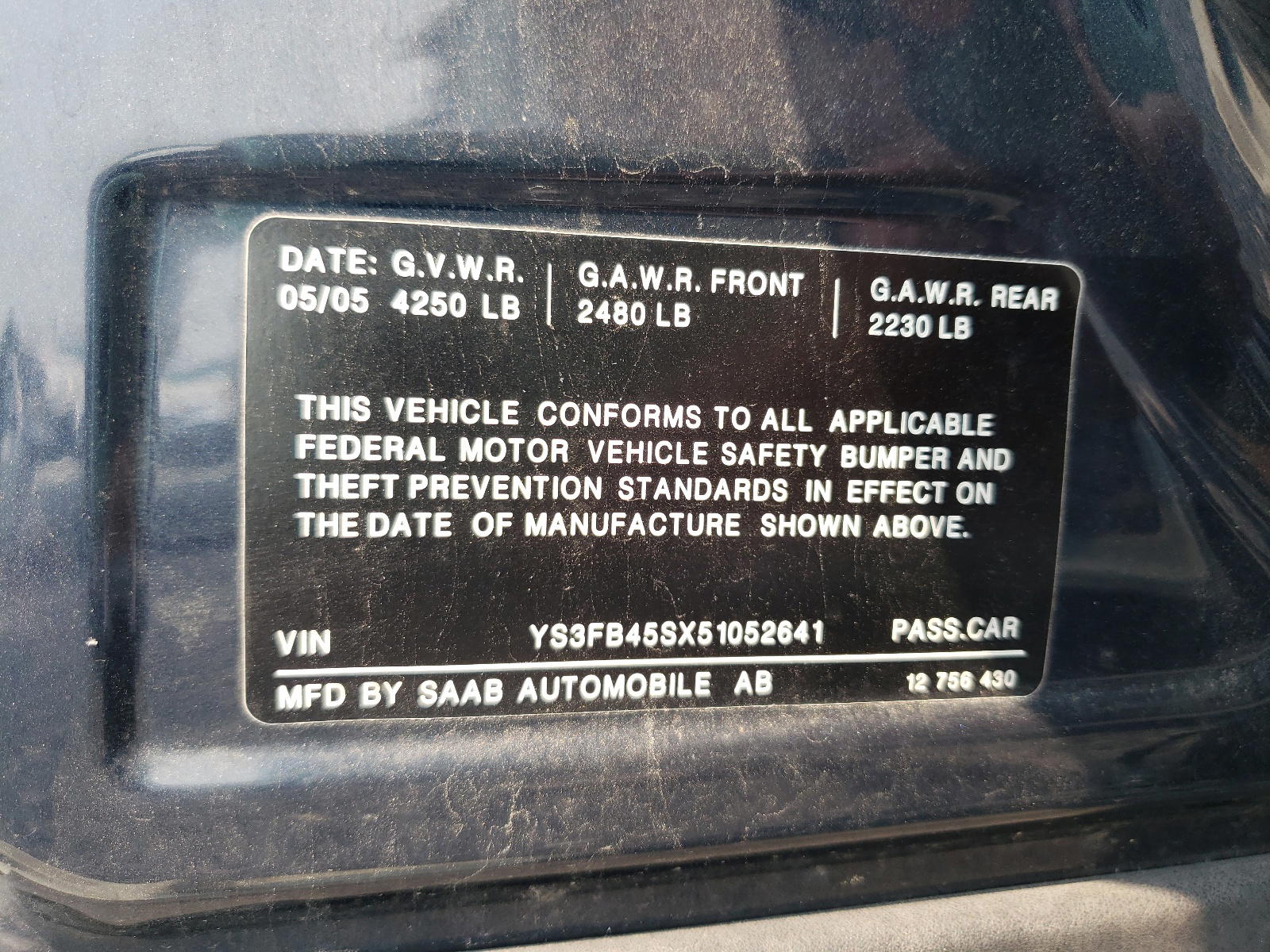 Photo 10 from auction – 2005 SAAB 9-3 LINEAR with VIN YS3FB45SX51052641