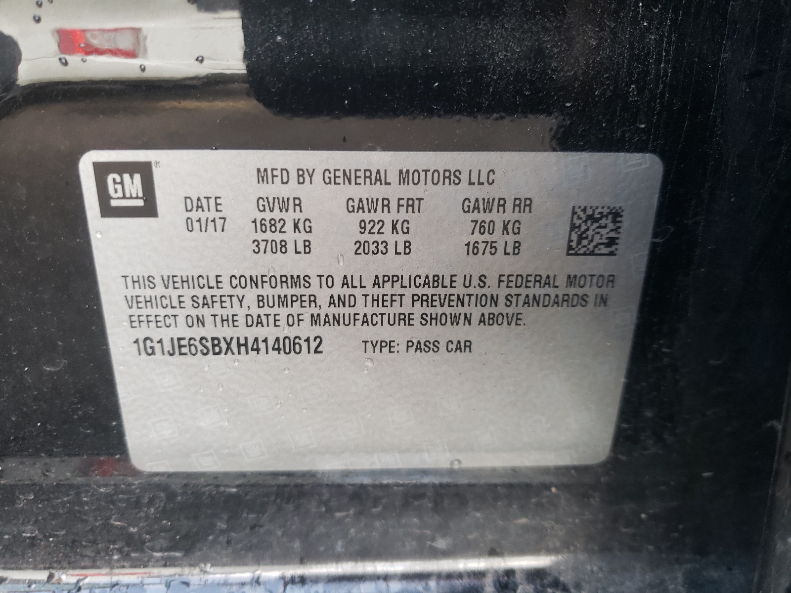 Photo 10 from auction – 2017 CHEVROLET SONIC PREM with VIN 1G1JE6SBXH4140612