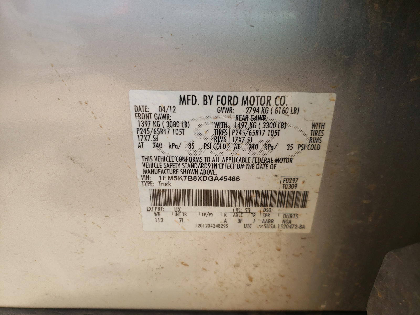 Photo 10 from auction – 2013 FORD EXPLORER with VIN 1FM5K7B8XDGA45466
