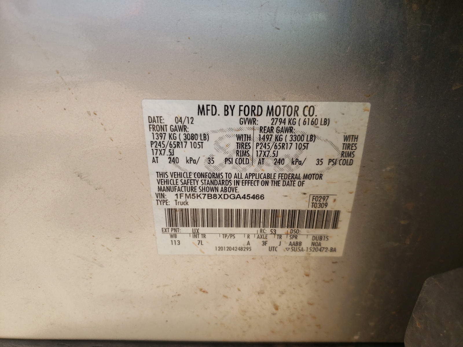 Foto 10 de la subasta – 2013 FORD EXPLORER con VIN 1FM5K7B8XDGA45466