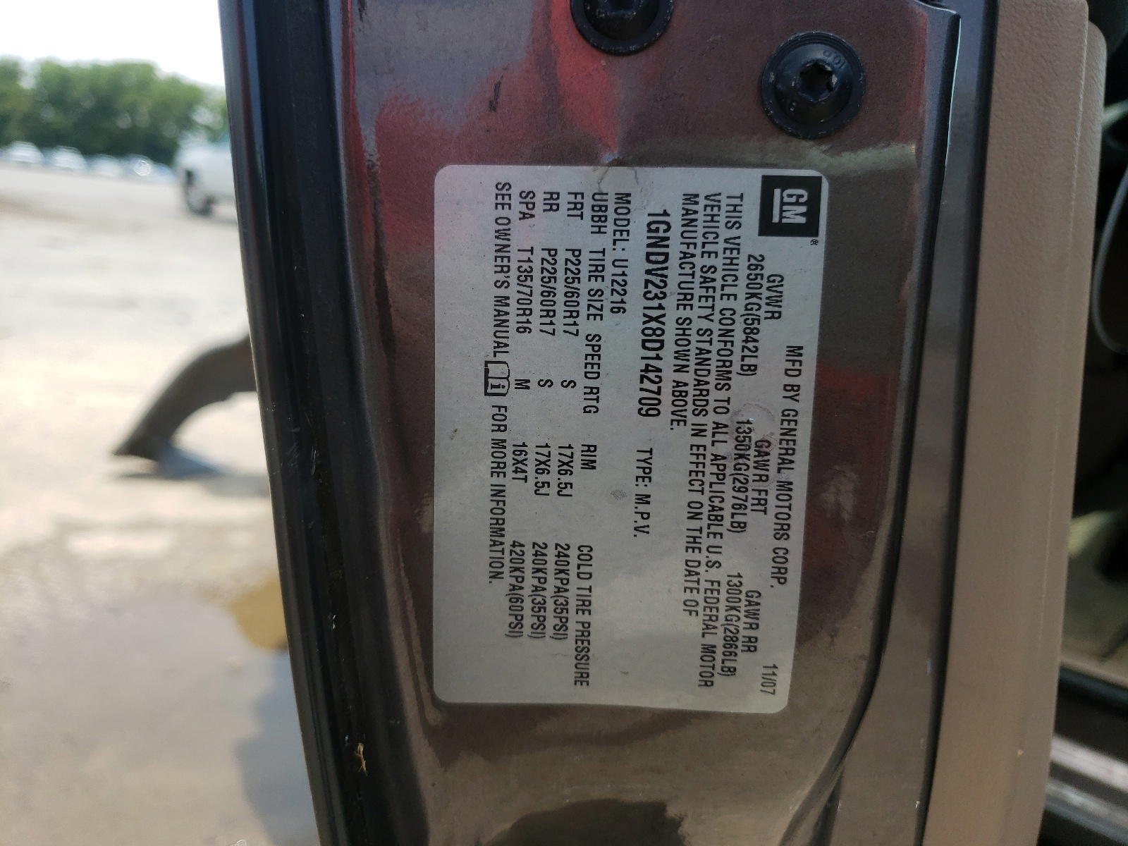 Photo 10 from auction – 2008 CHEVROLET UPLANDER L with VIN 1GNDV231X8D142709
