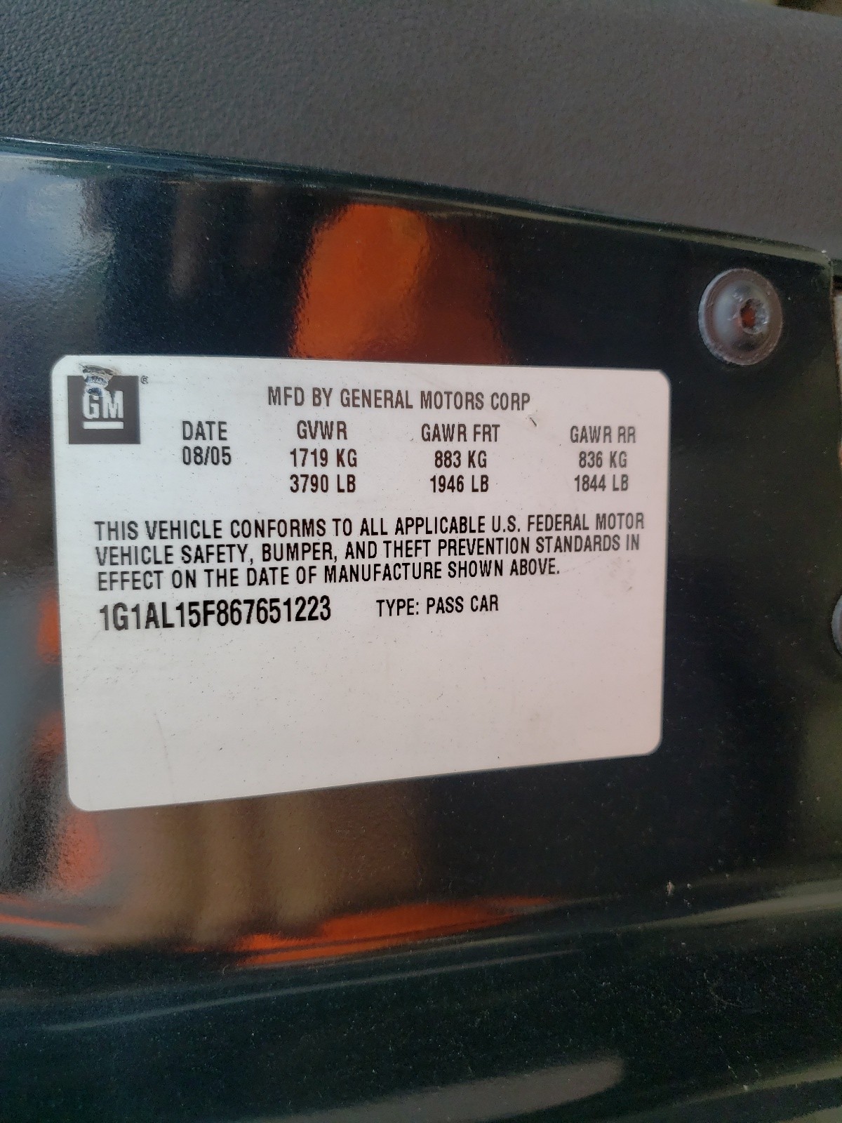Photo 10 from auction – 2006 CHEVROLET COBALT LT with VIN 1G1AL15F867651223