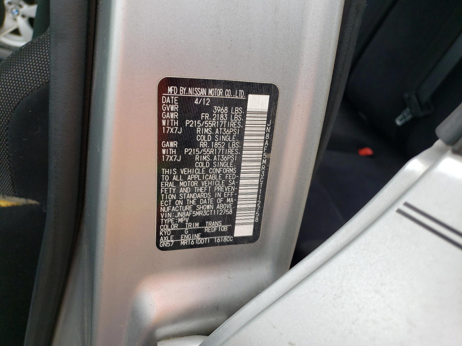 Photo 10 from auction – 2012 NISSAN JUKE S with VIN JN8AF5MR3CT112758