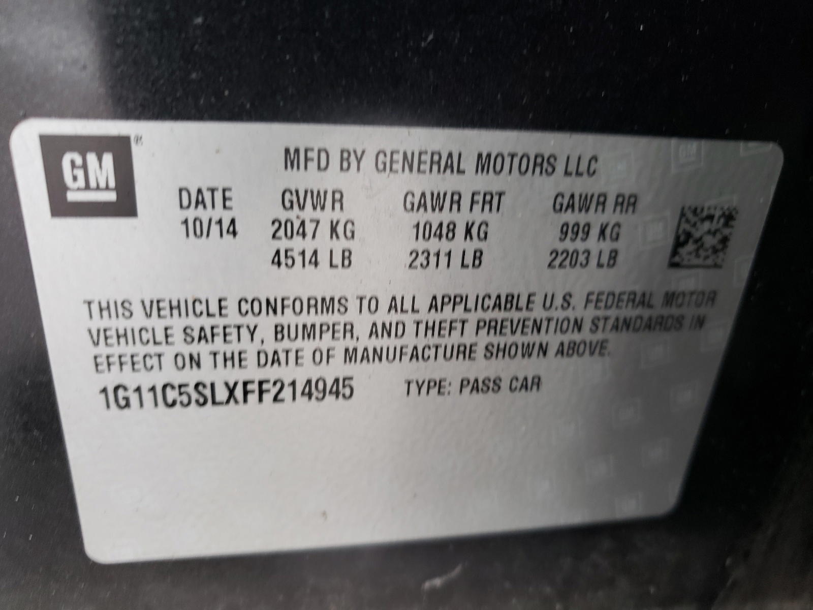 Photo 10 from auction – 2015 CHEVROLET MALIBU 1LT with VIN 1G11C5SLXFF214945