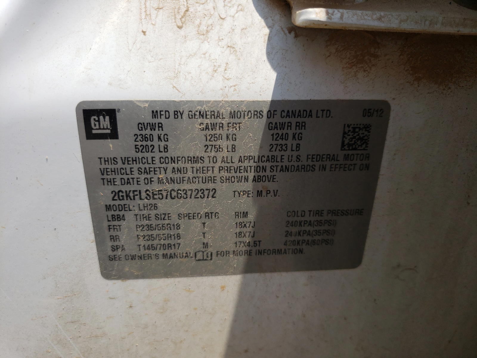 Photo 10 from auction – 2012 GMC TERRAIN SL with VIN 2GKFLSE57C6372372