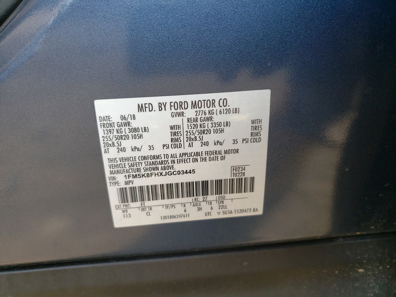 Photo 10 from auction – 2018 FORD EXPLORER L with VIN 1FM5K8FHXJGC03445