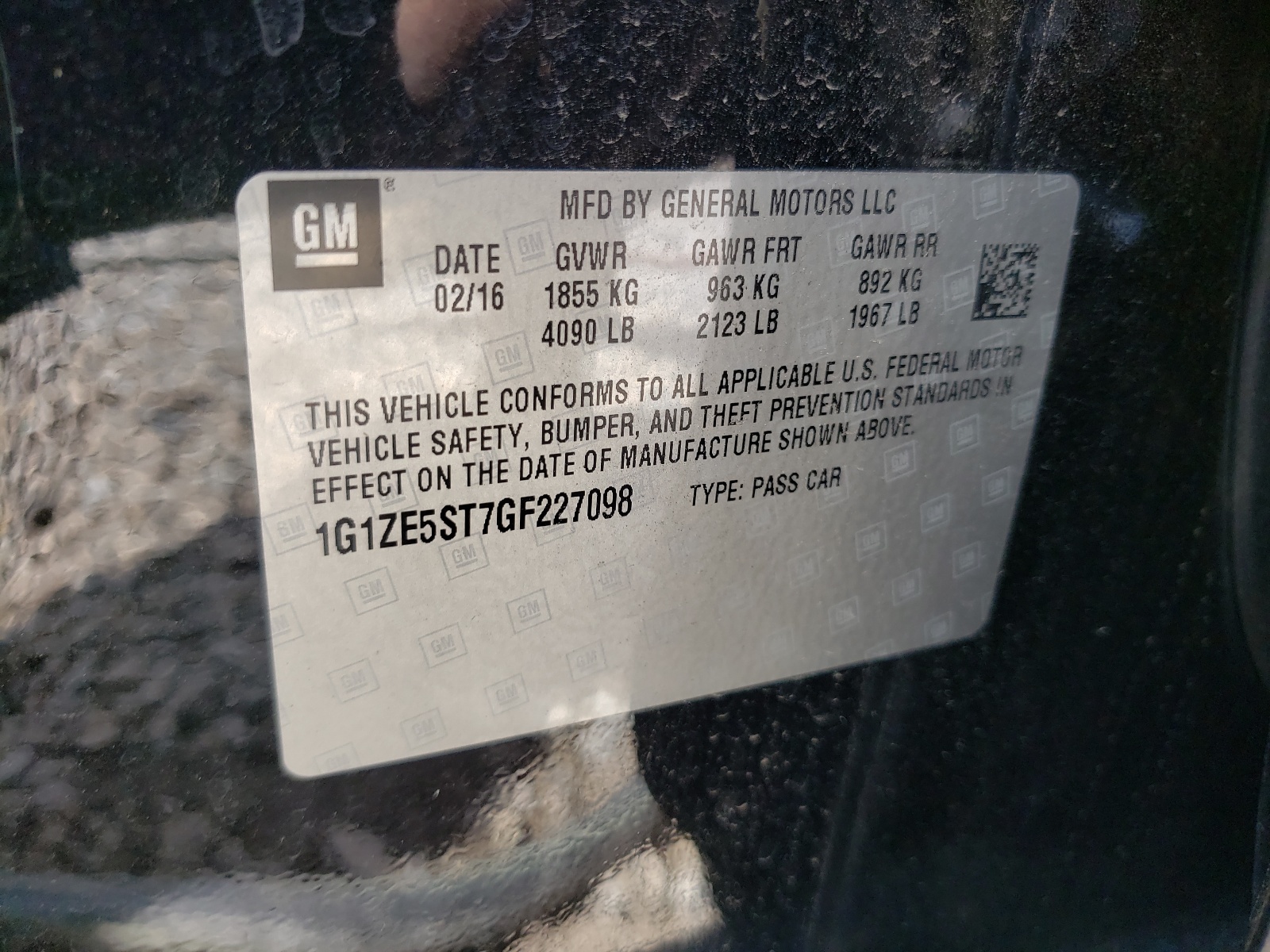 Photo 10 from auction – 2016 CHEVROLET MALIBU LT with VIN 1G1ZE5ST7GF227098