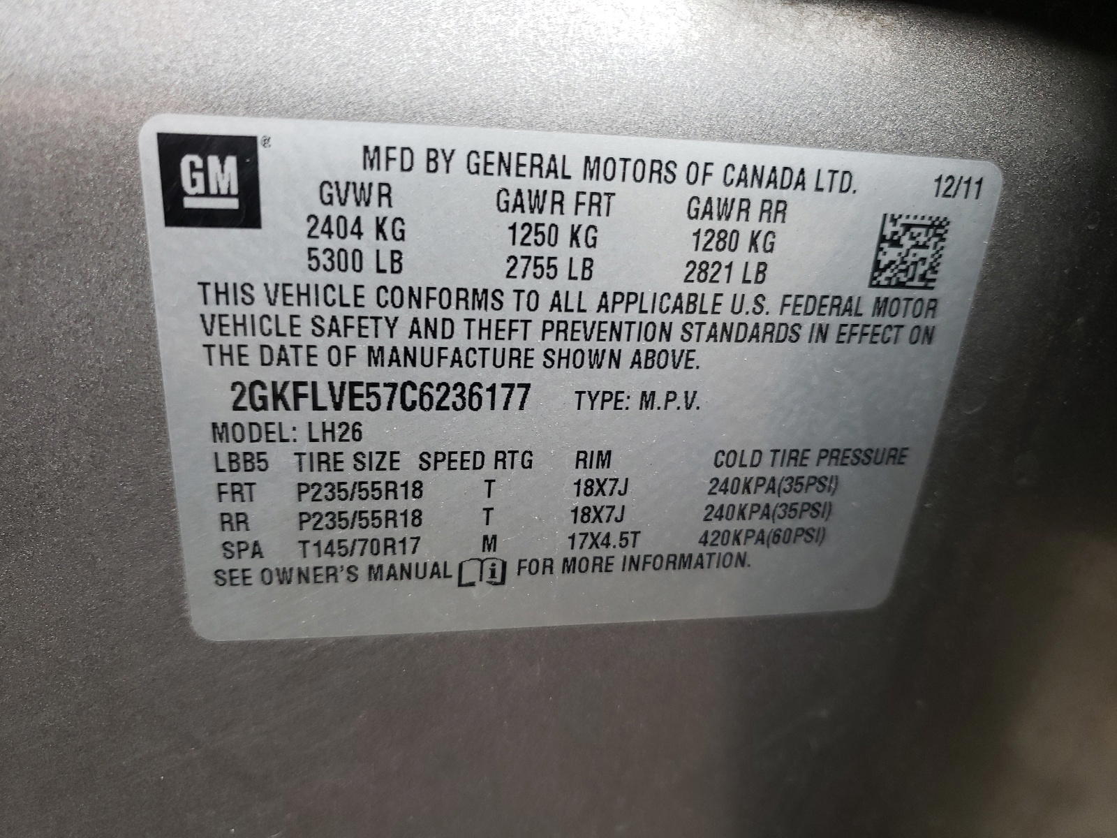 Photo 10 from auction – 2012 GMC TERRAIN SL with VIN 2GKFLVE57C6236177