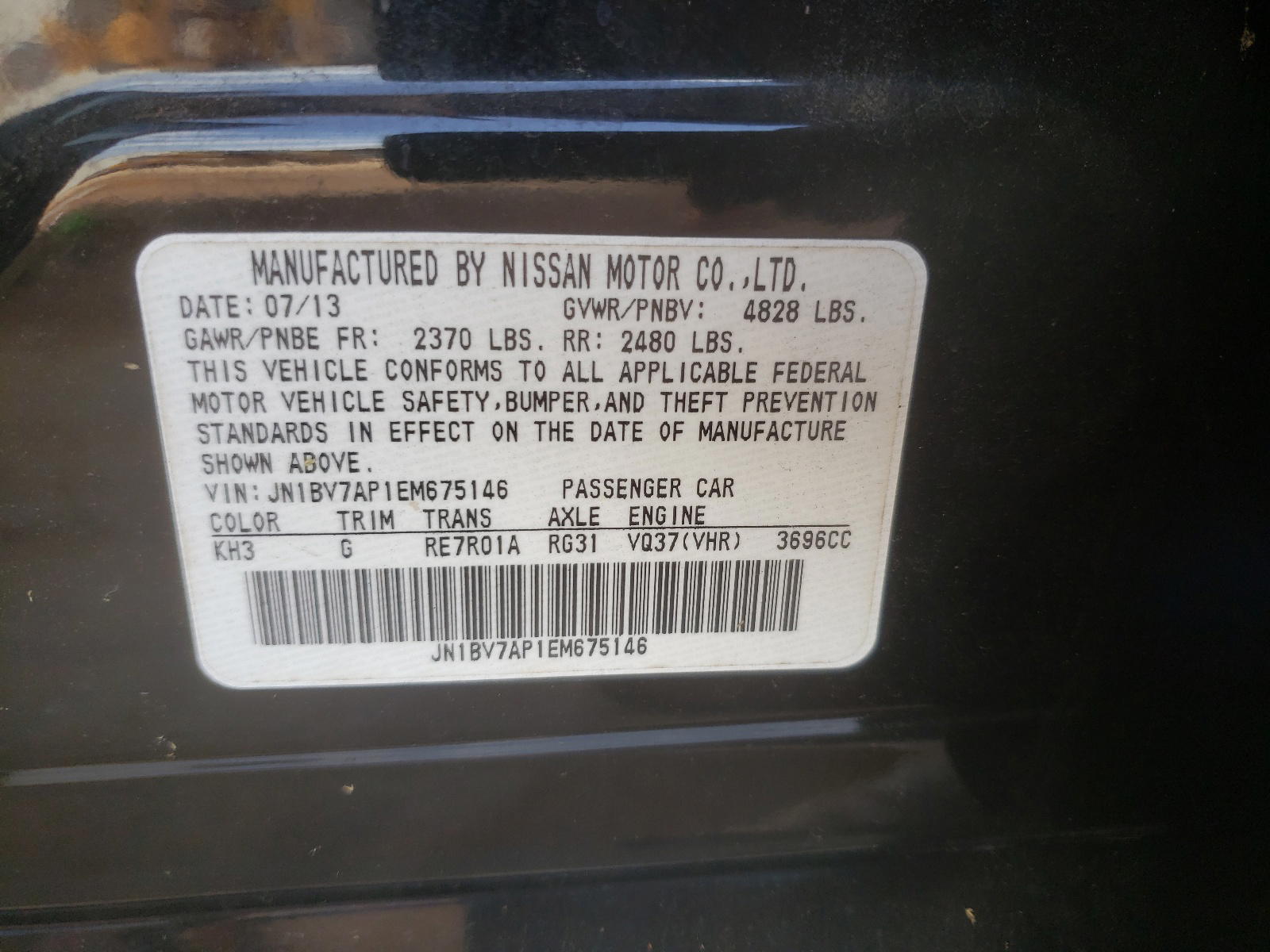 Photo 10 from auction – 2014 INFINITI Q50 BASE with VIN JN1BV7AP1EM675146