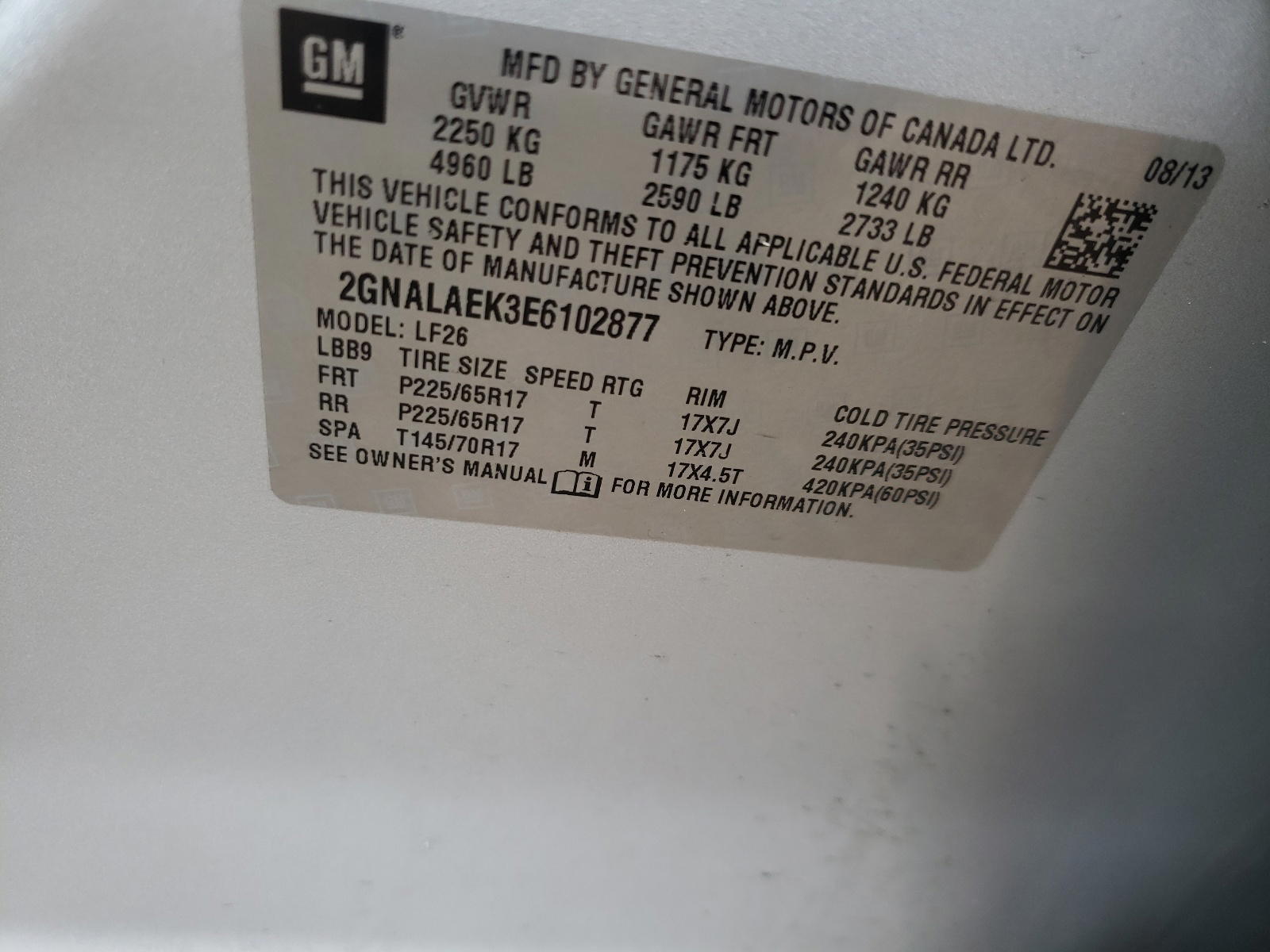 Photo 10 from auction – 2014 CHEVROLET EQUINOX LS with VIN 2GNALAEK3E6102877