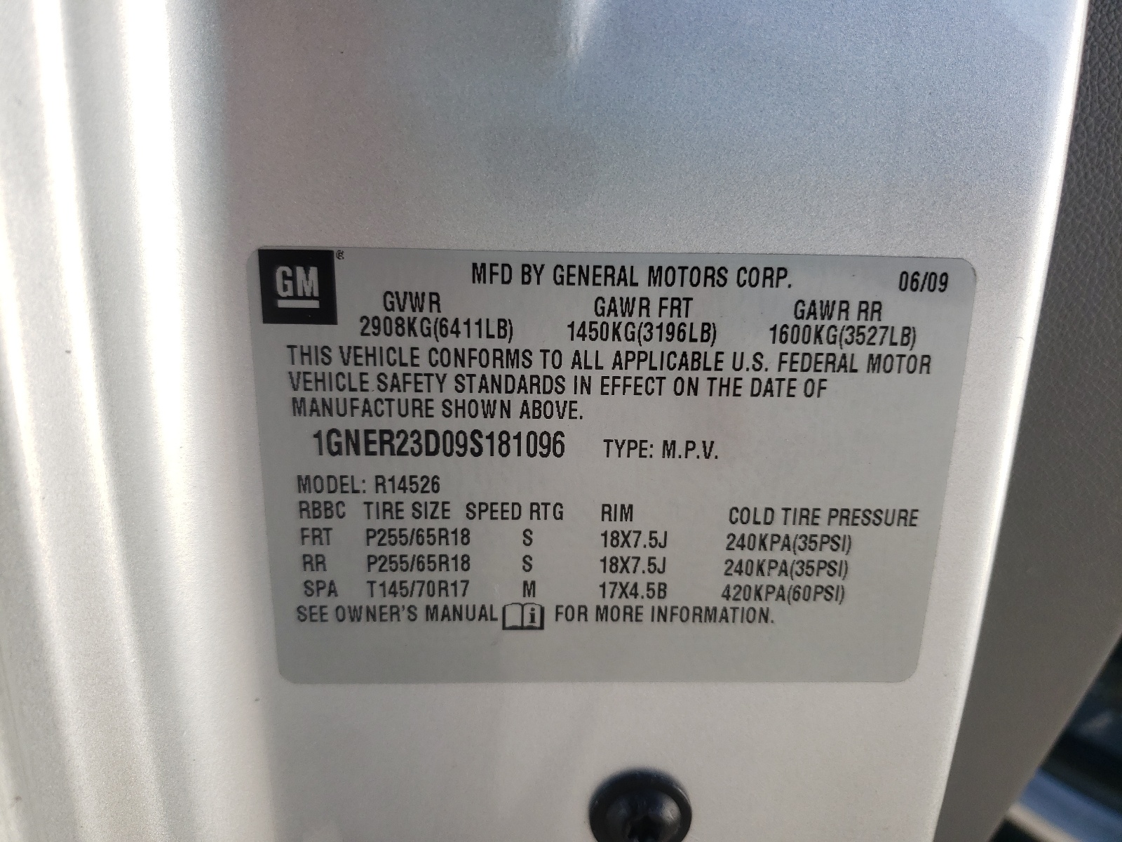 Photo 10 from auction – 2009 CHEVROLET TRAVERSE L with VIN 1GNER23D09S181096