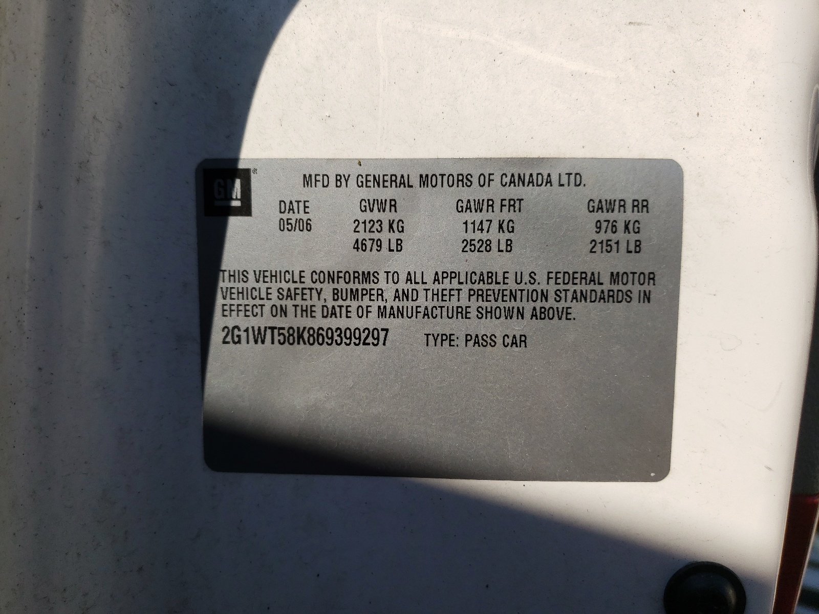 Photo 10 from auction – 2006 CHEVROLET IMPALA LT with VIN 2G1WT58K869399297